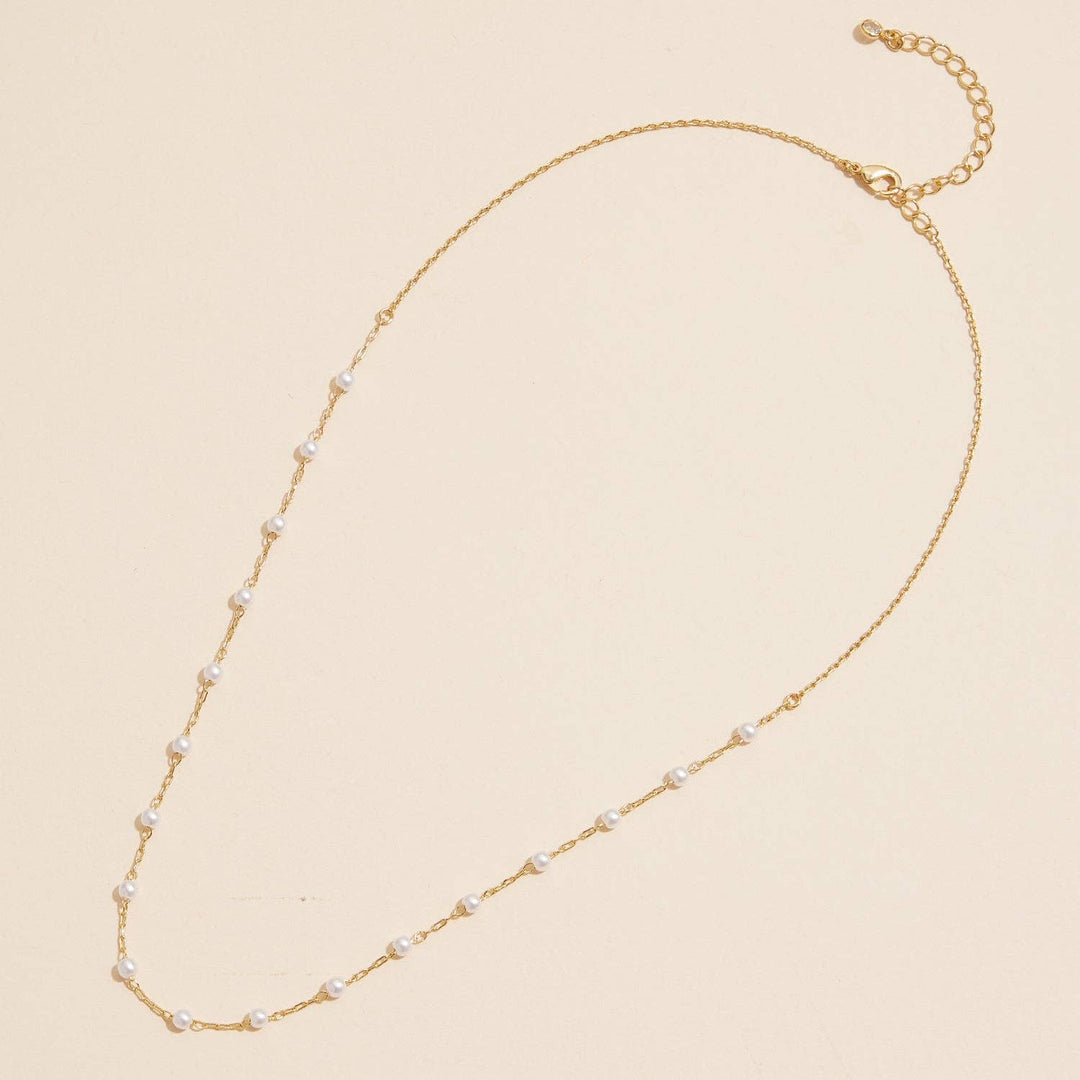18K Gold Dipped Small Pearl Link Necklace | Timeless 2mm Pearl Link Necklace
