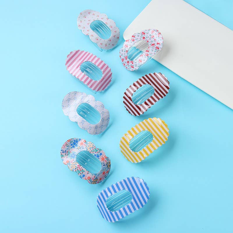 Stripe Pink Scalloped Edge Flat Hair Claw Clip