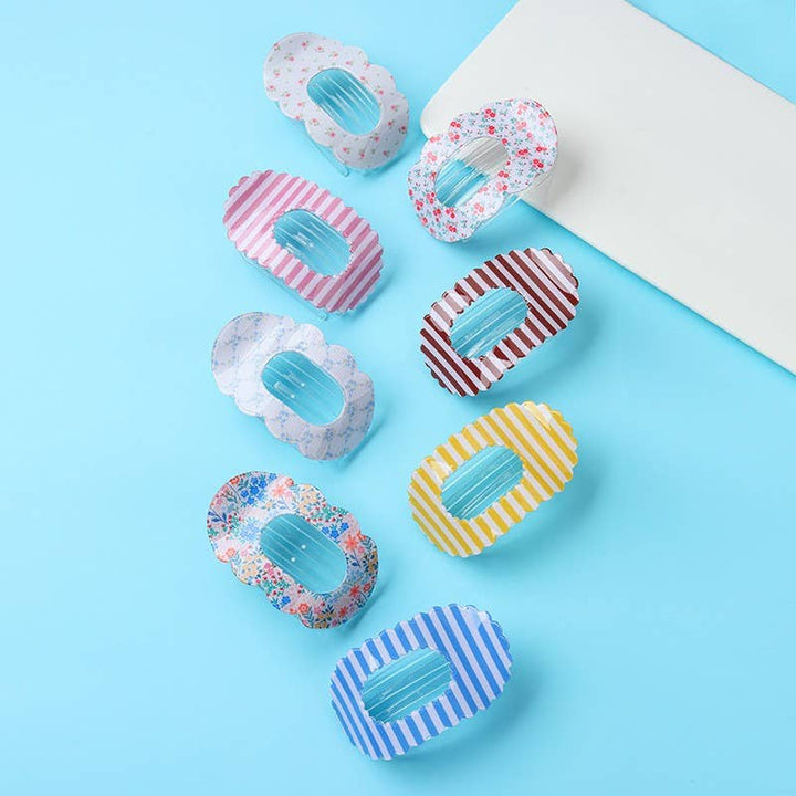 Stripe Pink Scalloped Edge Flat Hair Claw Clip