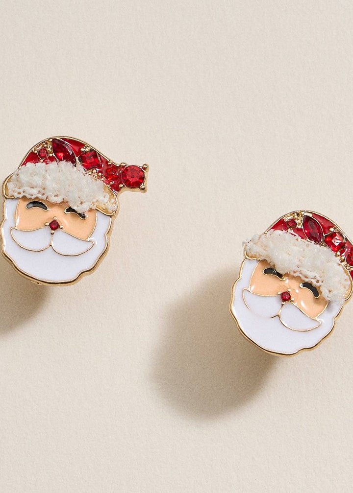 Santa Claus Stud Earrings | Red Rhinestone Christmas Earrings