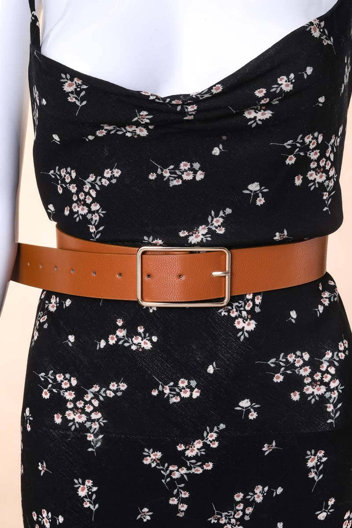 Faux Leather Rectangle Cutout Buckle Fashion Belt