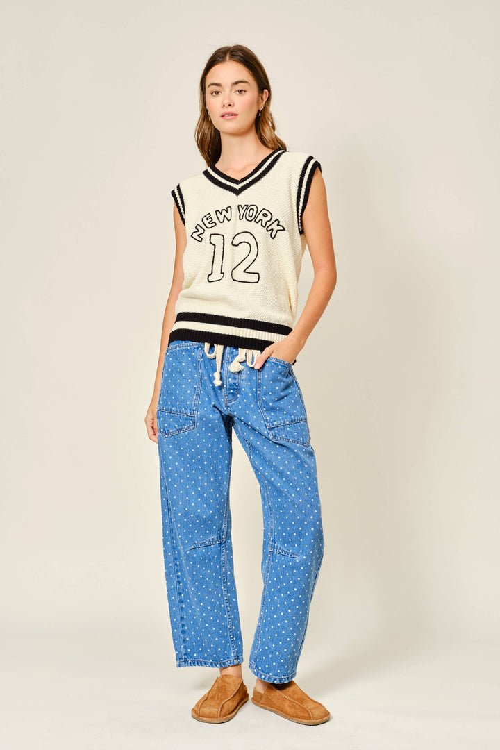 Polka Dot Denim Barrel Pants