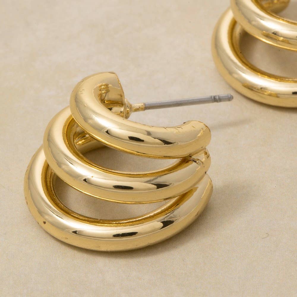 Gold Dipped Three Row Hoop Earrings