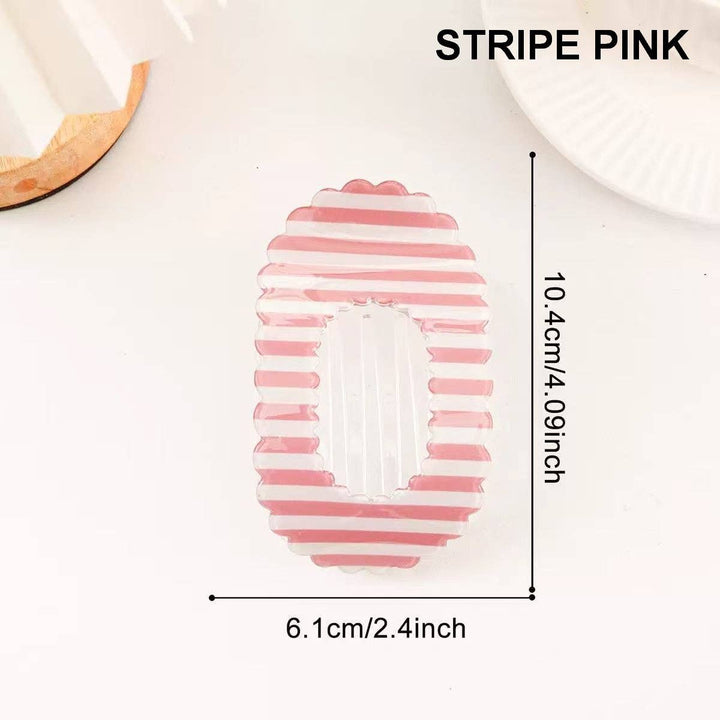 Stripe Pink Scalloped Edge Flat Hair Claw Clip