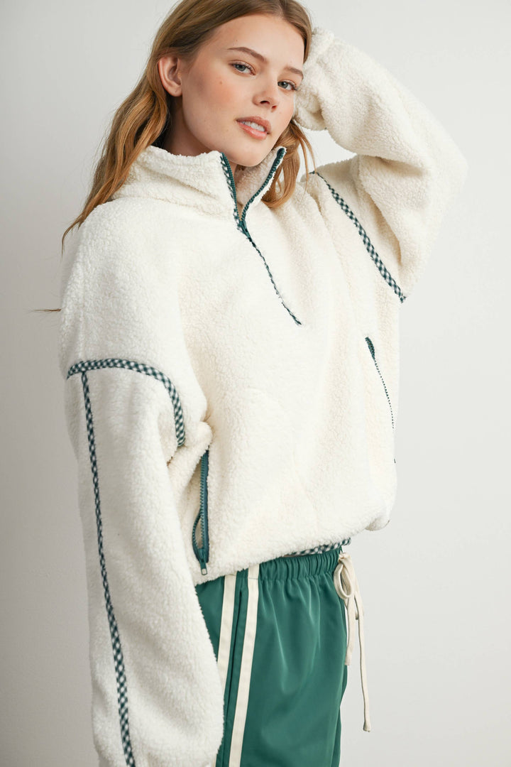 Kelly Green Trim  Sherpa Half Zip Pullover