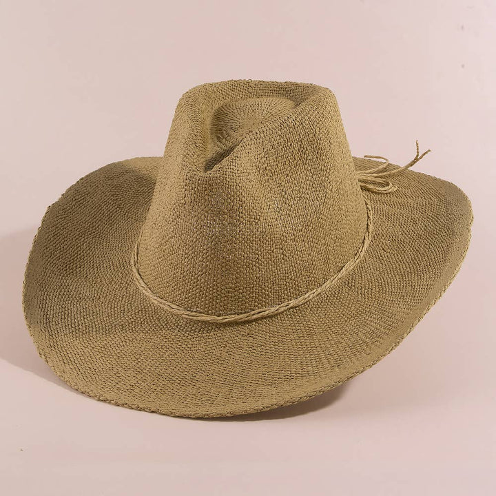 Paper Straw Braided Cord Band Cowboy Hat
