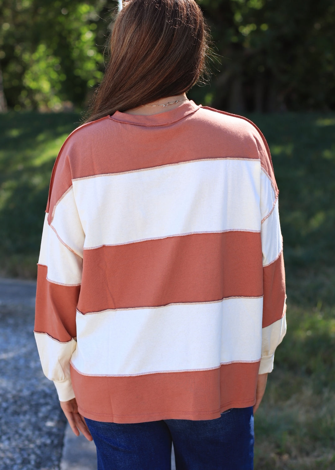 Contrast Panel Long Sleeve Slouchy Pullover