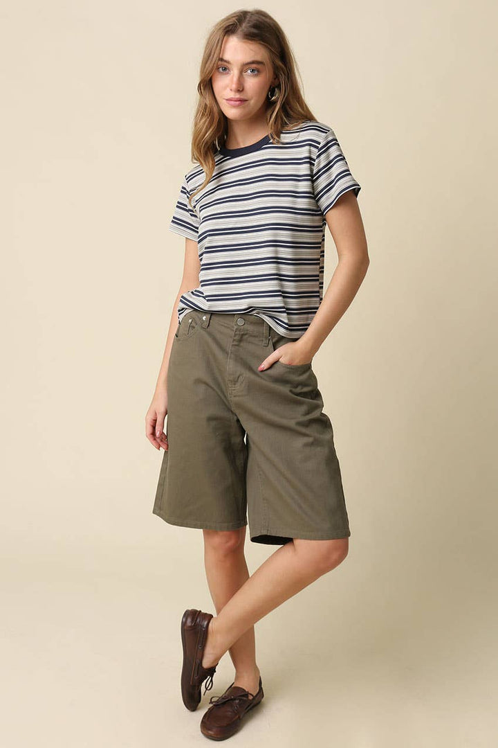 Mila Stripe Baby Tee in Cream &amp; Brown