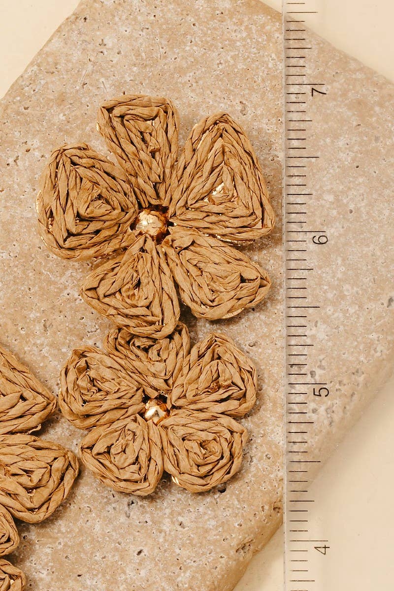 Double Straw Braided Flower Dangle Earrings