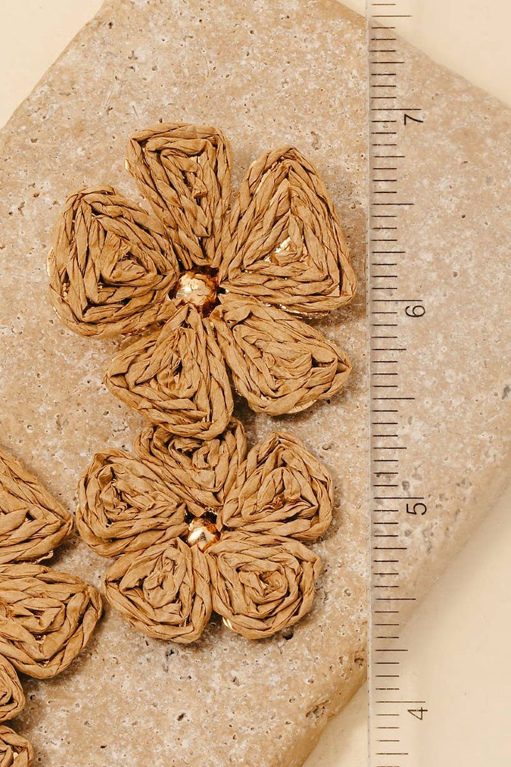 Double Straw Braided Flower Dangle Earrings