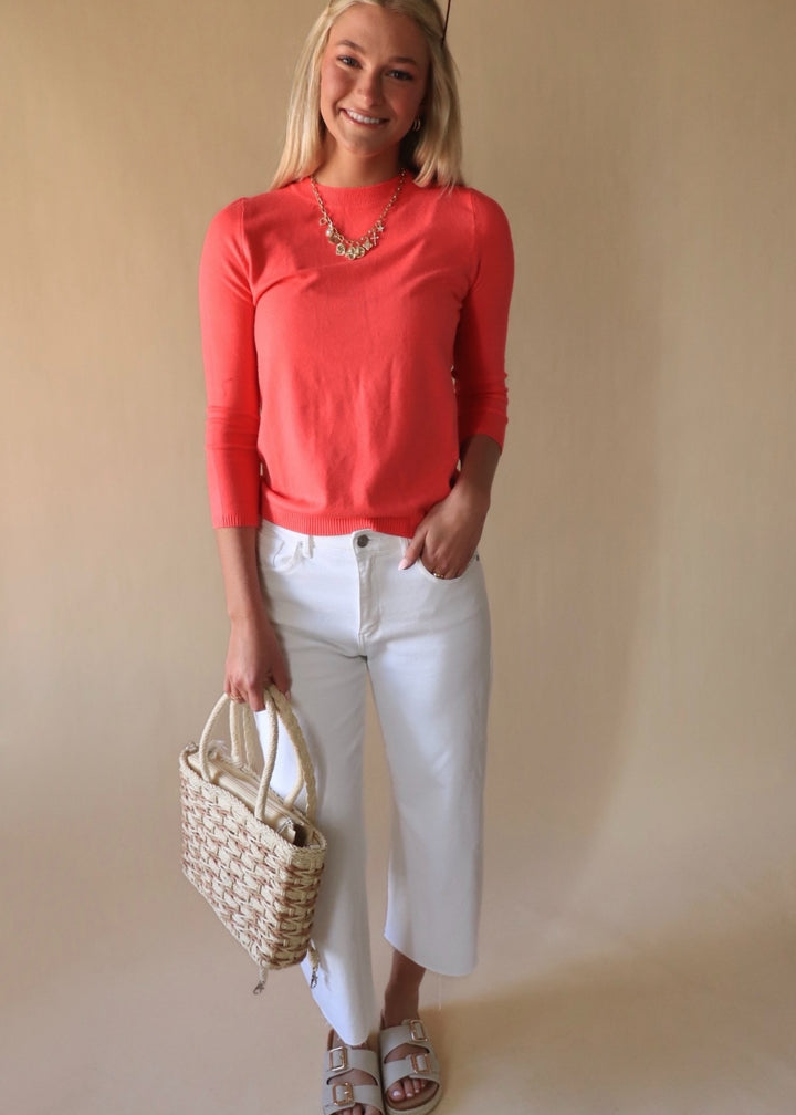 Coral Pink Fine Gauge Pullover Mock Neck