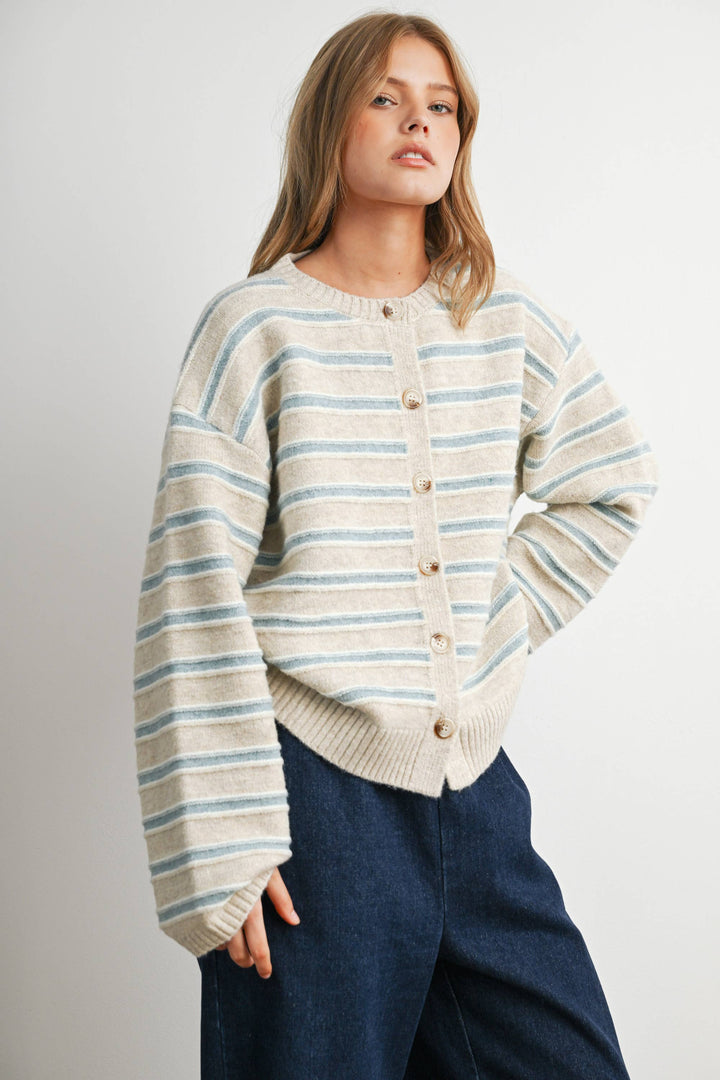 Ivory Multi Stripe Button-Up Cardigan