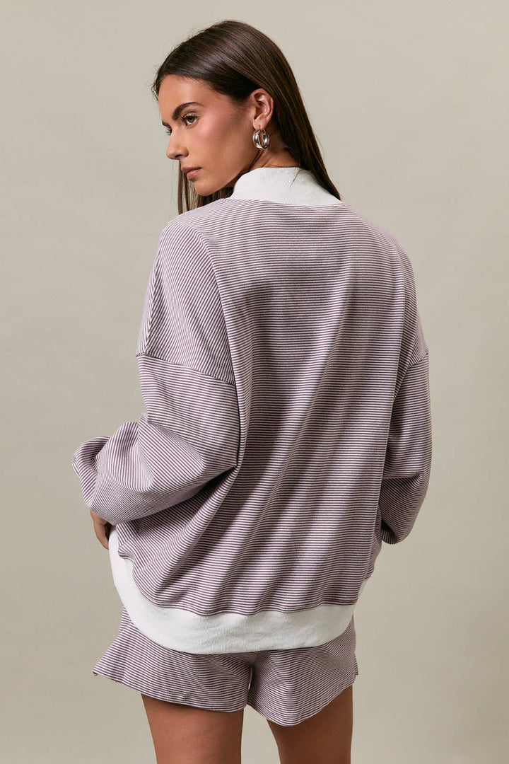 The Sage Cream Stripe Mock Top
