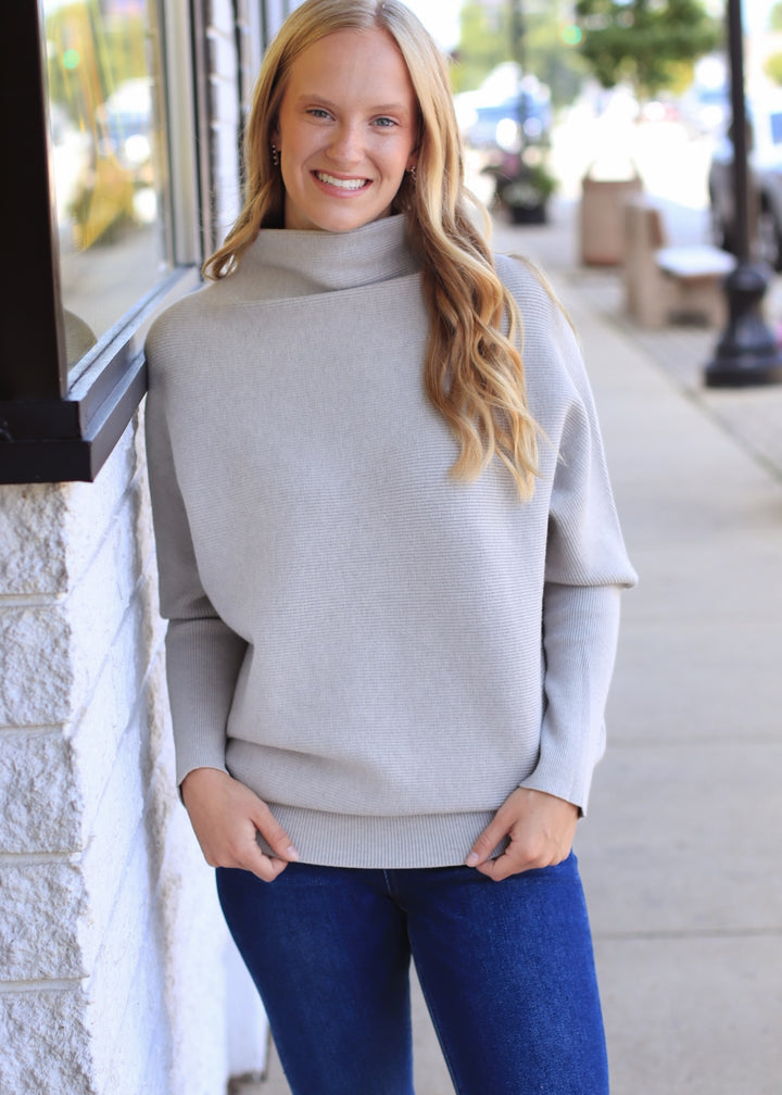 The Florence Dolman Sleeve Mock Neck Tunic Sweater