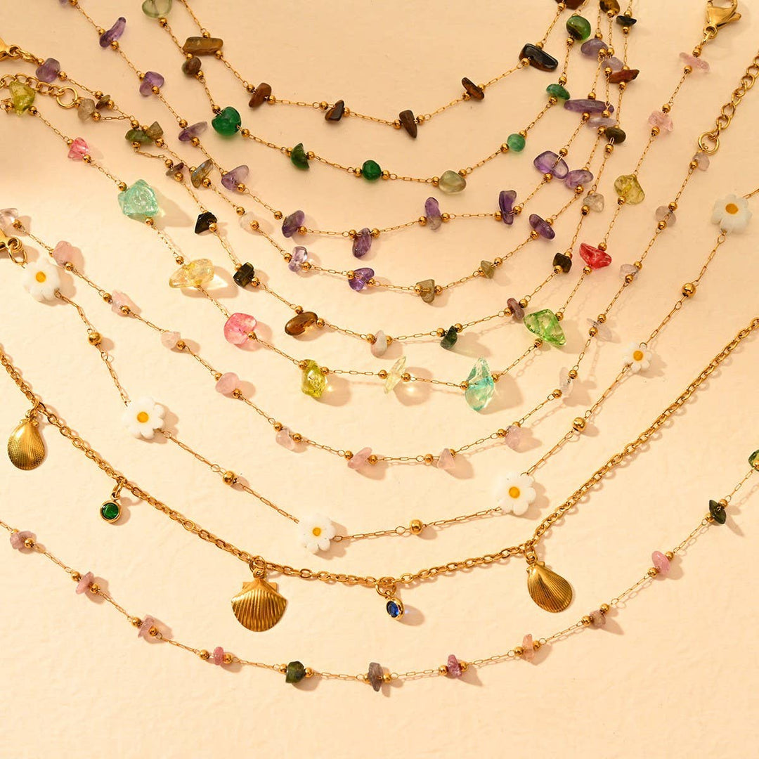 Stainless Steel Anklet with Colorful Stone Beads