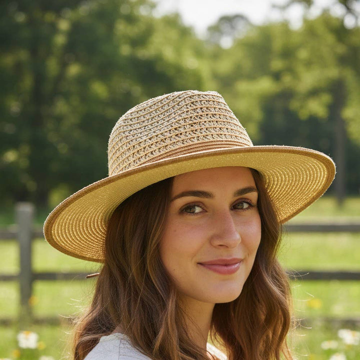Two Tone Straw Fedora Hat