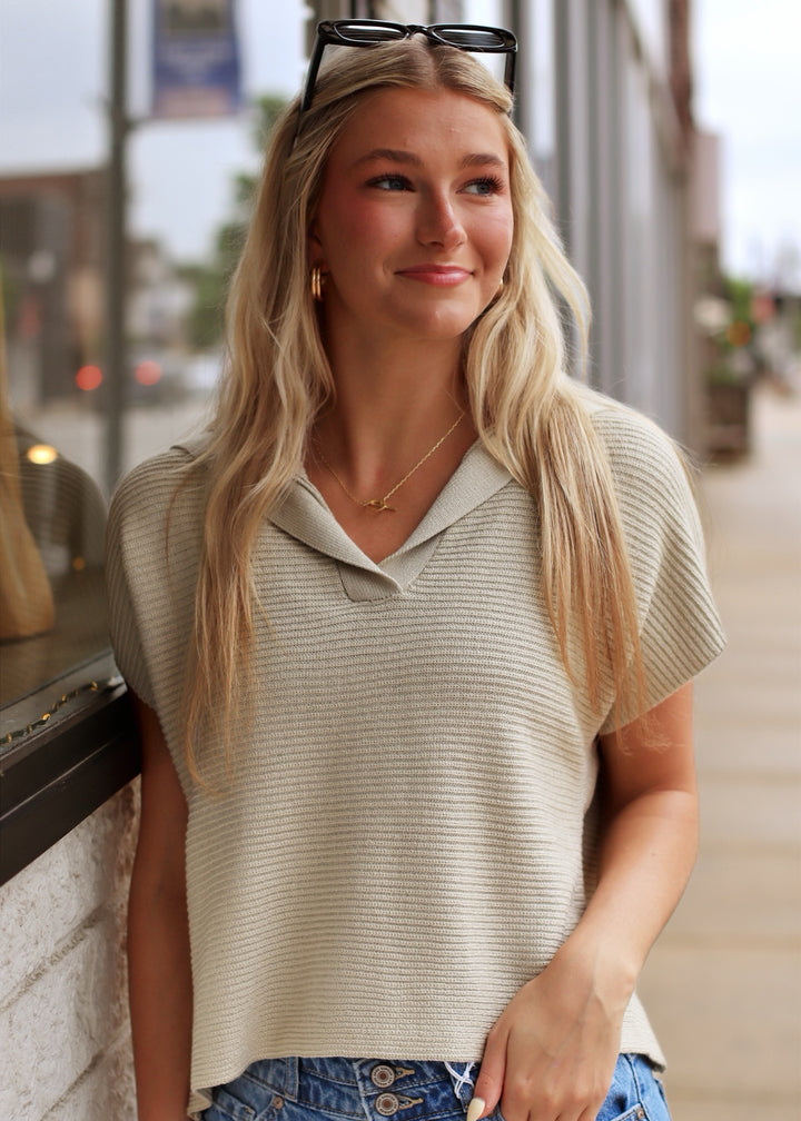 Quinny Collar Dolman Top in Oatmeal