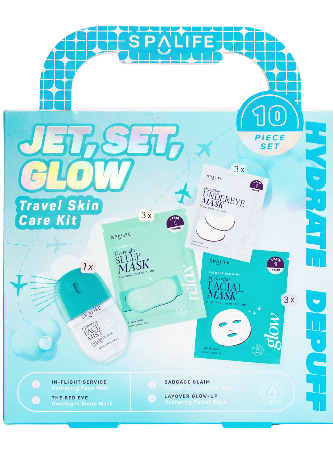 Christmas Holiday Jet, Set, Glow Travel Skincare Kit | 10 Piece Set