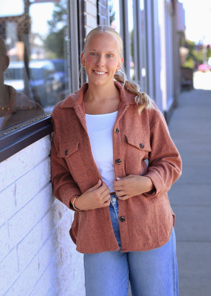 RESTOCK Fall Season Two Tone Shacket in Rust