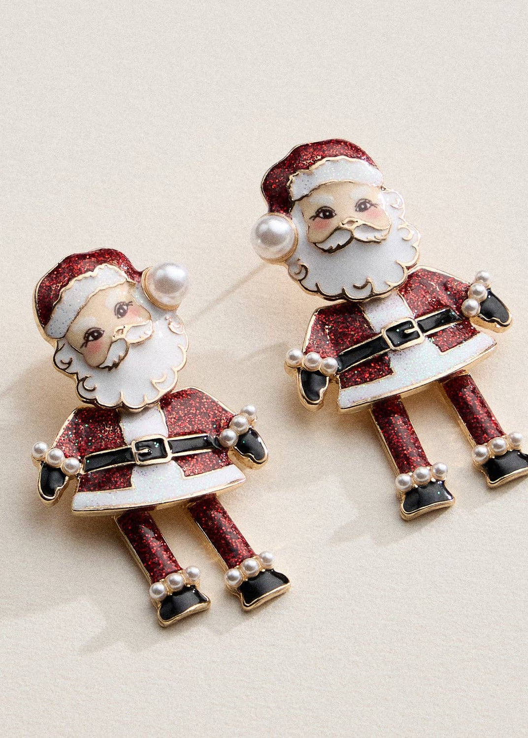 Retro Santa Dangle Earrings | Enamel Faux Pearl Holiday Earrings