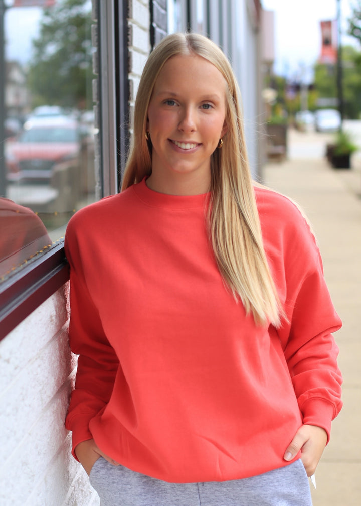 Oversized Crew Neck Sweatshirt in Cayenne Orange