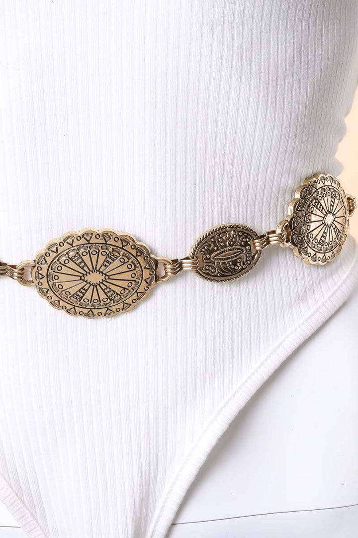 Ornate Oval Concho Disc Chain Fashion Belt