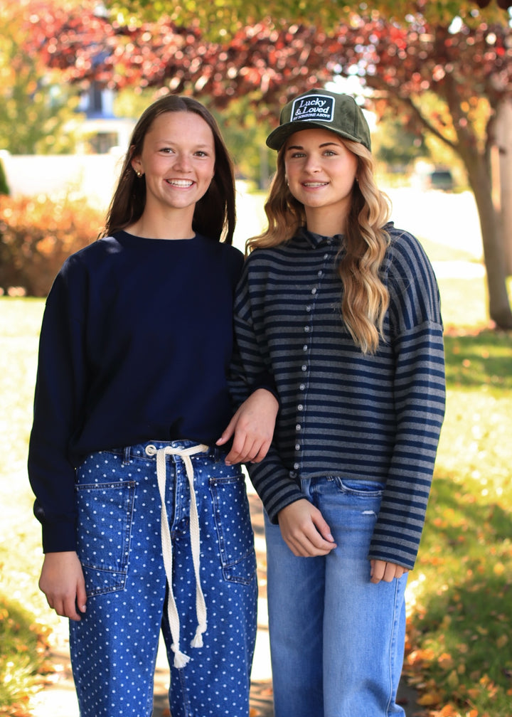 Fleece Basic Relaxed Fit Crew Neck in Deep Navy