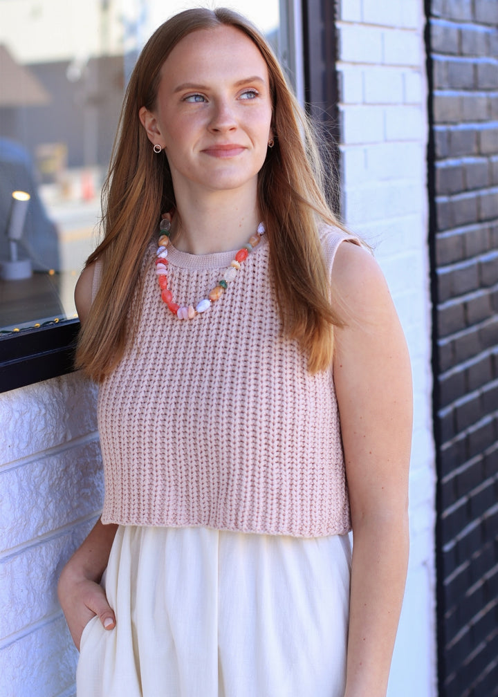 Organic Resin Bead Necklace  - Pink Combo
