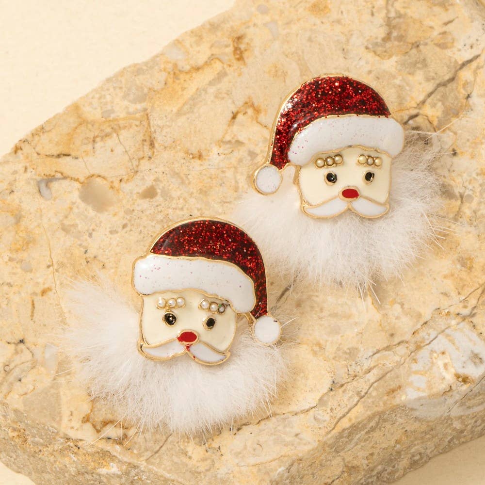 Enamel Santa Claus Fuzzy Beard Stud Earrings
