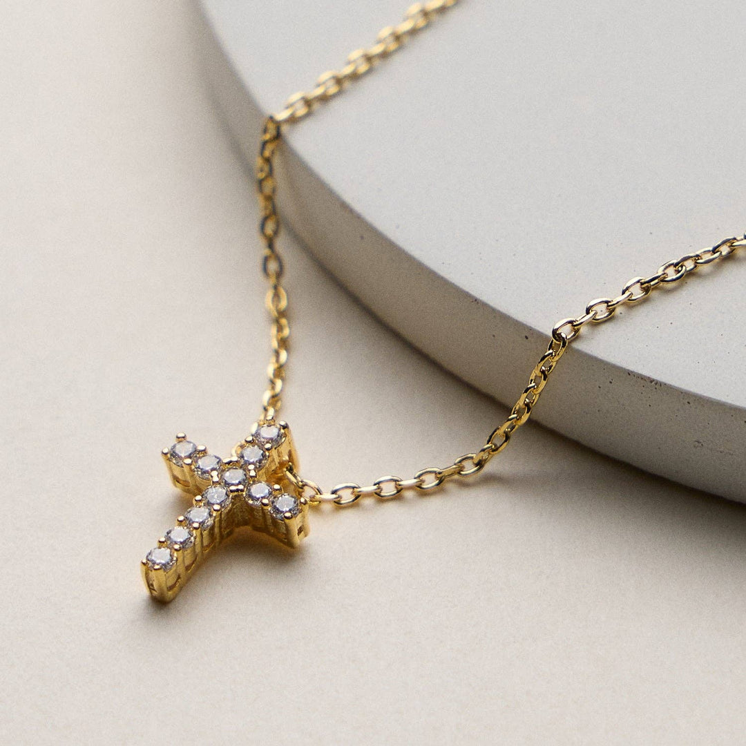 Gold Dipped Cross Pendant Necklace – Dainty CZ Christian Jewelry