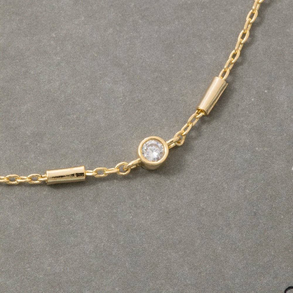 Cz Station Bar Chain Necklace