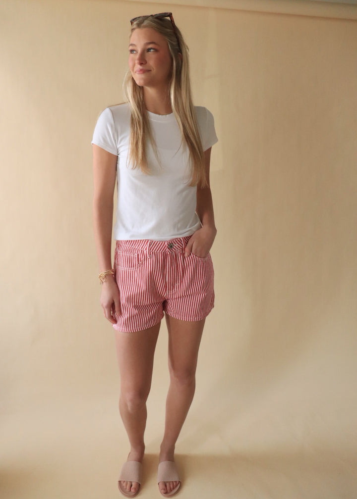 Classic Ribbed Crew Neck T-Shirt in Off White
