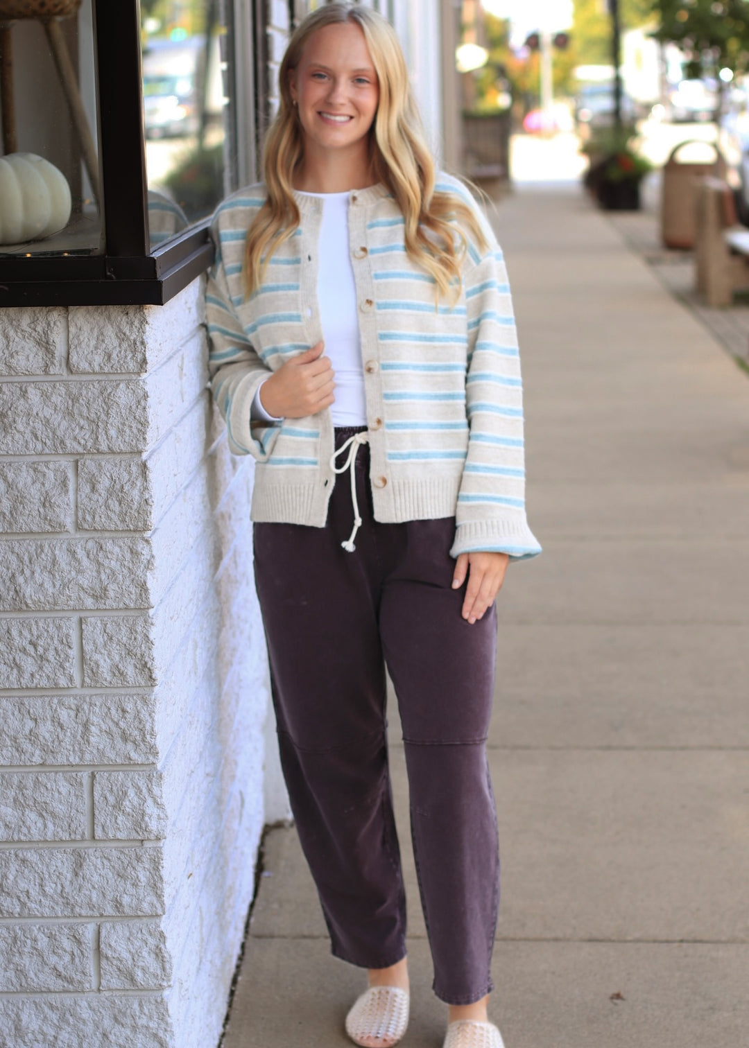 Taupe Multi Stripe Button-Up Cardigan