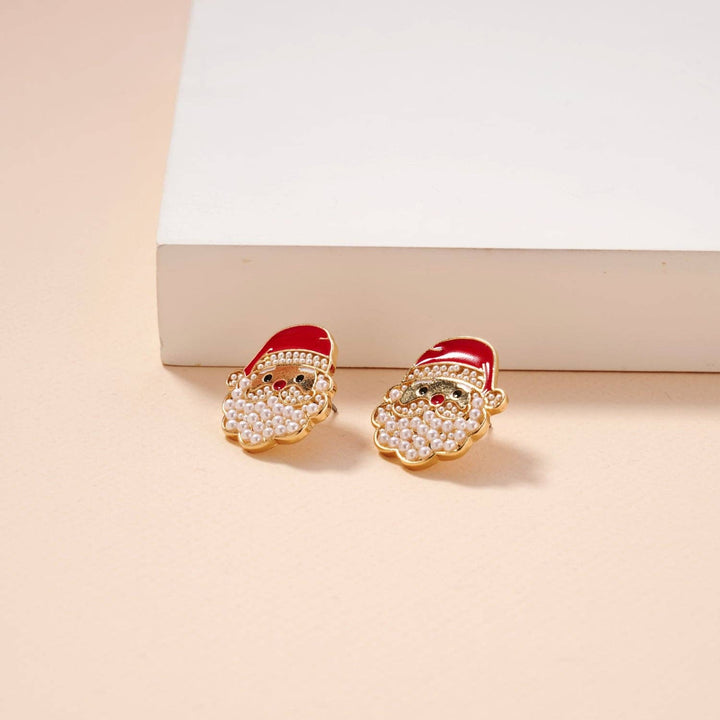 Pearl Santa Claus Stud Earrings | Christmas Holiday Earrings