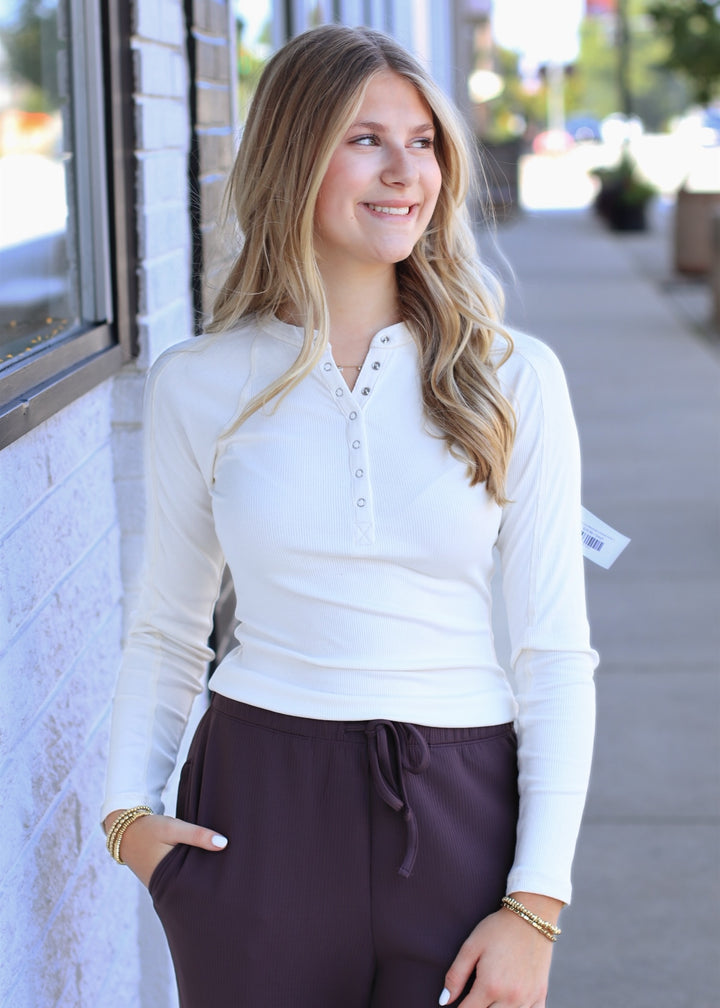 Essential Long-Sleeved Micro-Ribbed Henley Top