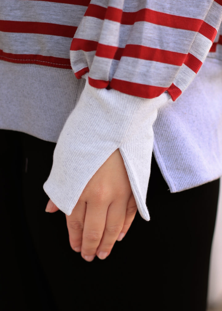 Striped Mock Neck Sweatshirt
