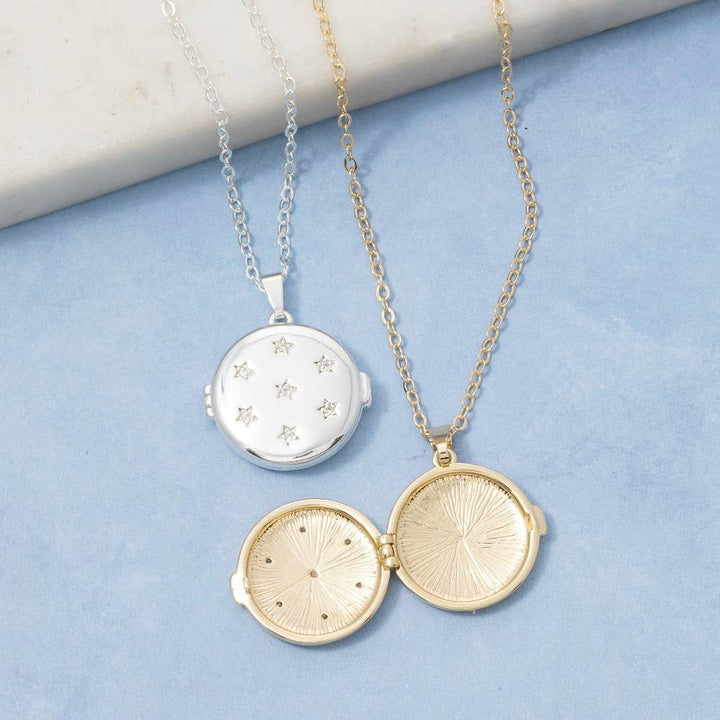 14K Gold Dipped Cz Star Round Locket Necklace