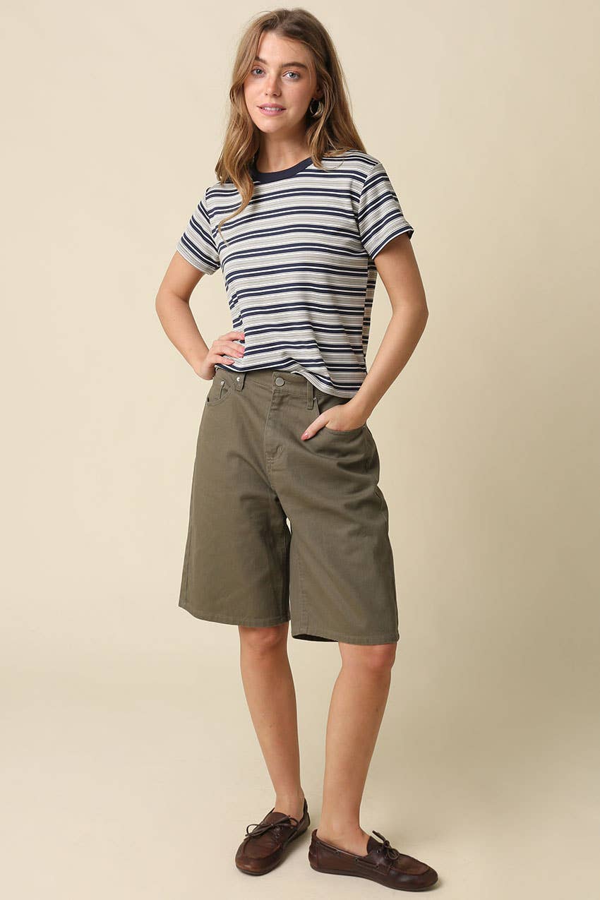 Mila Stripe Baby Tee in Cream &amp; Brown