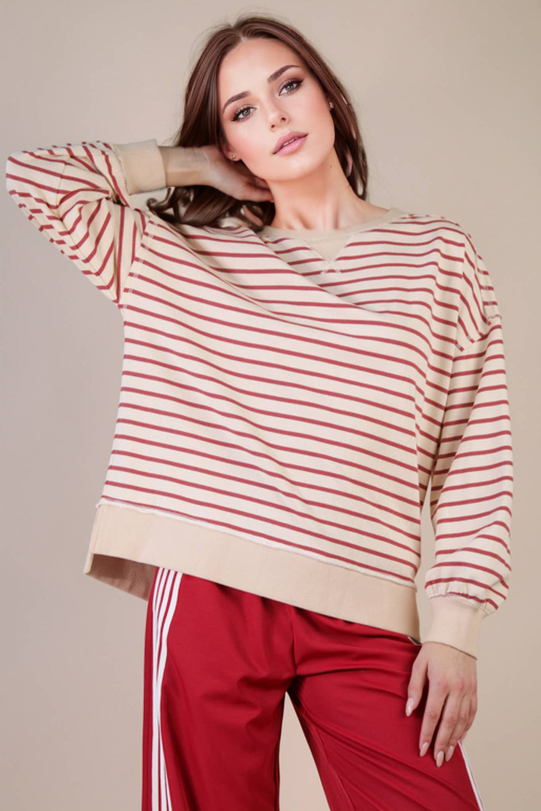 Stripe Comfy Casual Oversized Knit Top