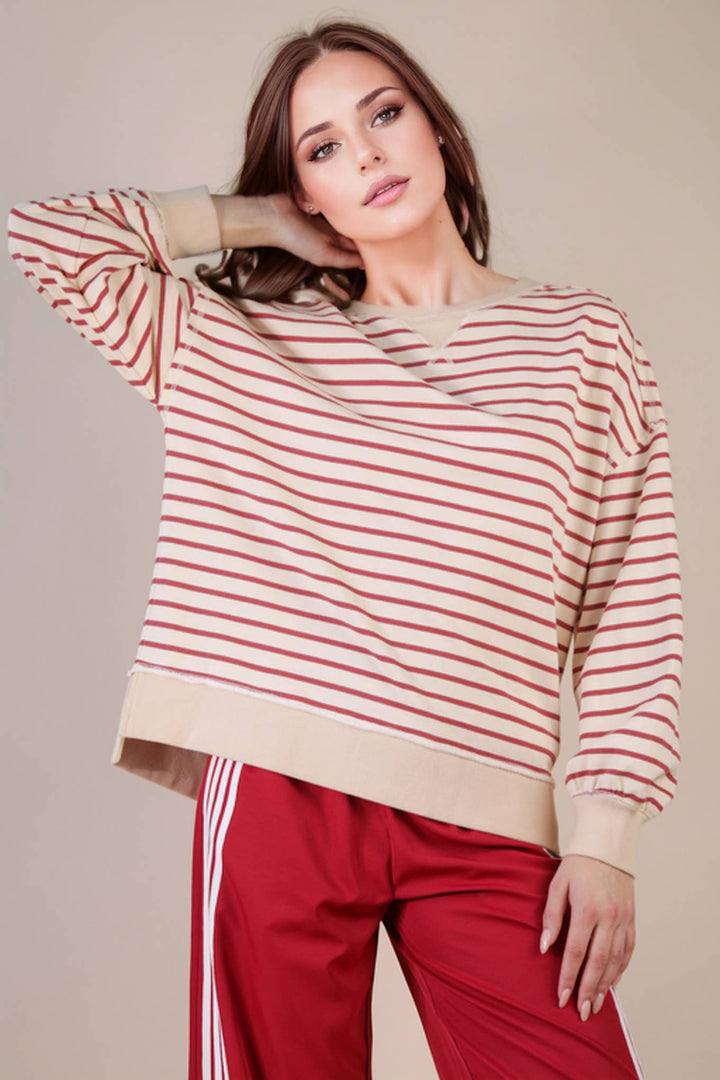 Stripe Comfy Casual Oversized Knit Top