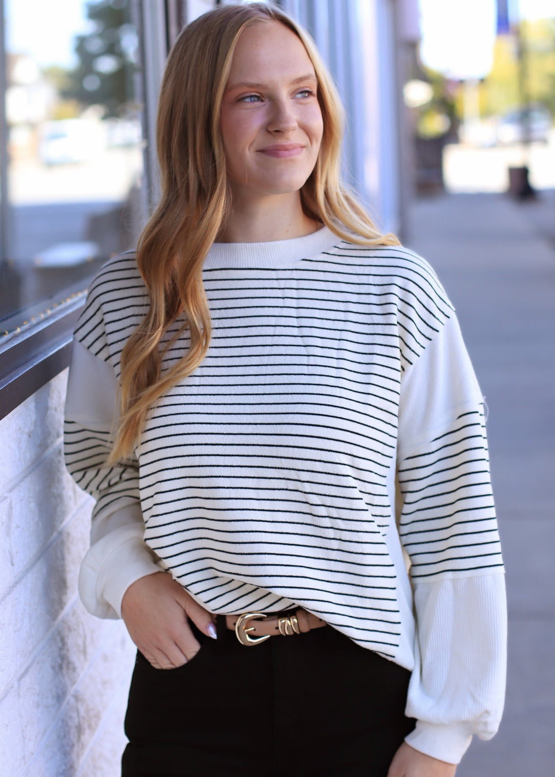 The Fragment Stripe Top in Ivory