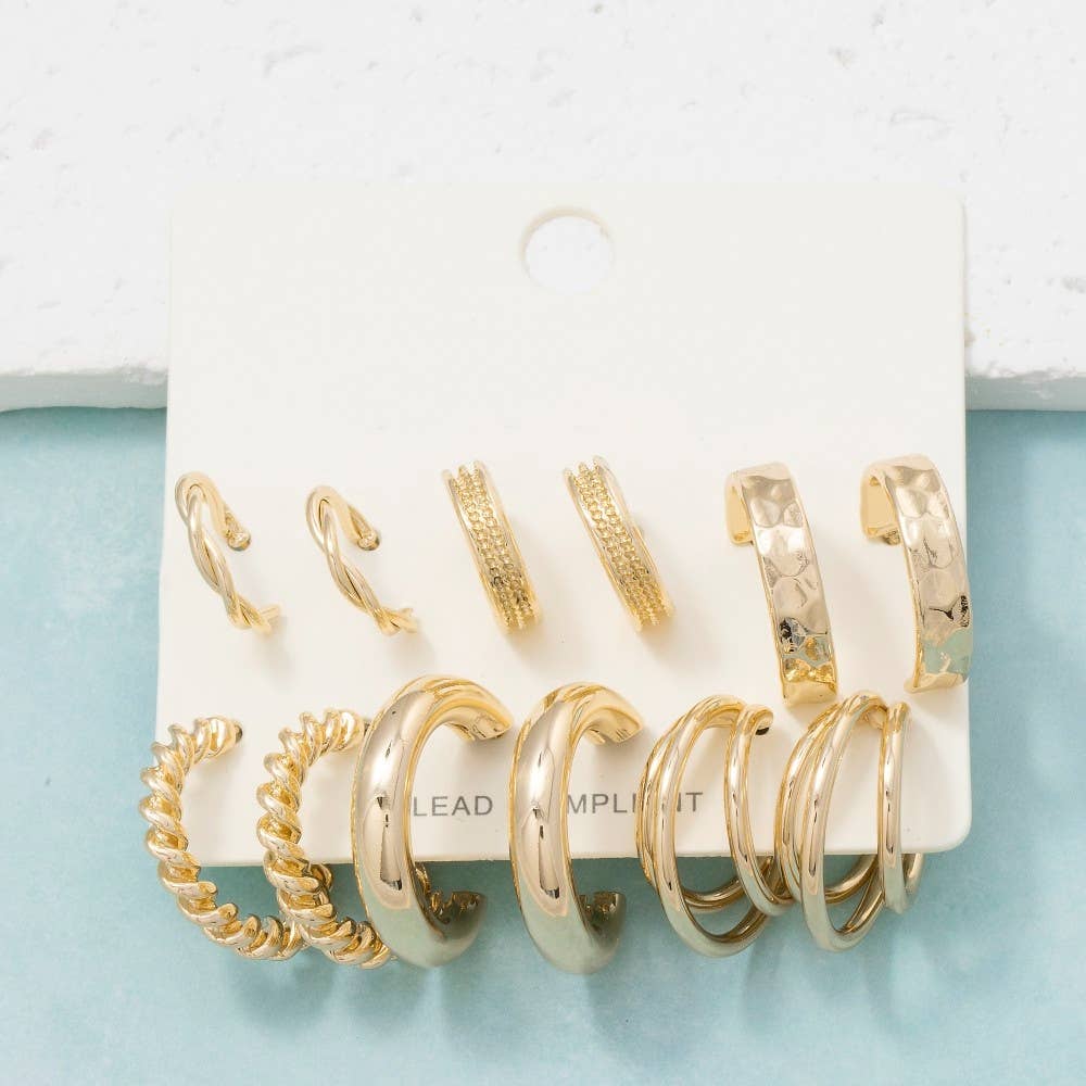 Assorted 6 Pair Hoop Earrings Set