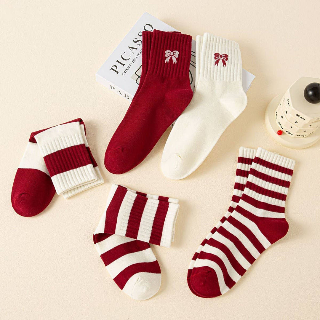 Red Bow Cotton Crew Socks