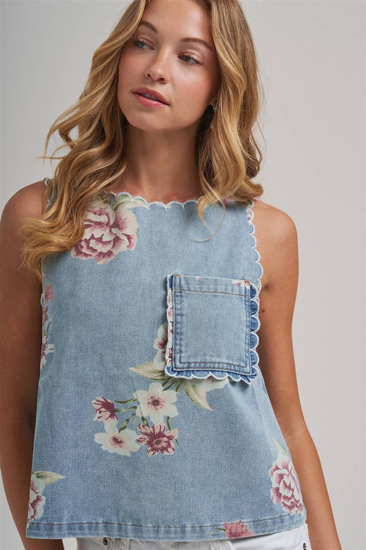 The Vintage Bloom Denim Top 🌸