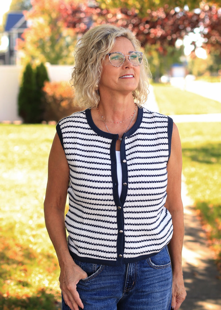 Navy &amp; White Striped Knit Tank