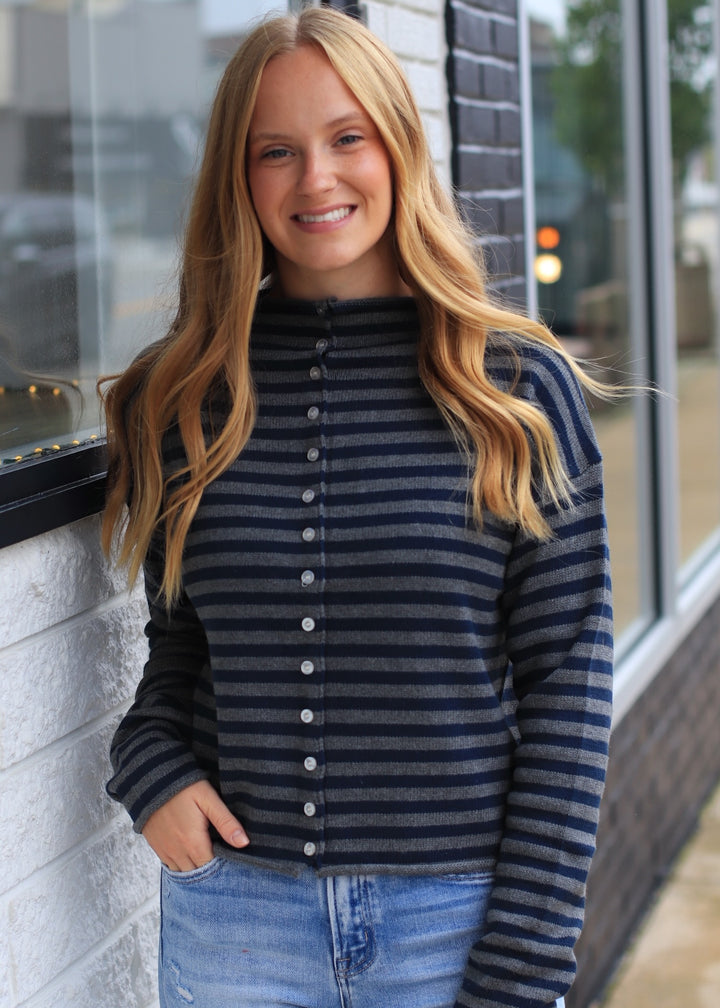 Elina Striped Collar Knit Top