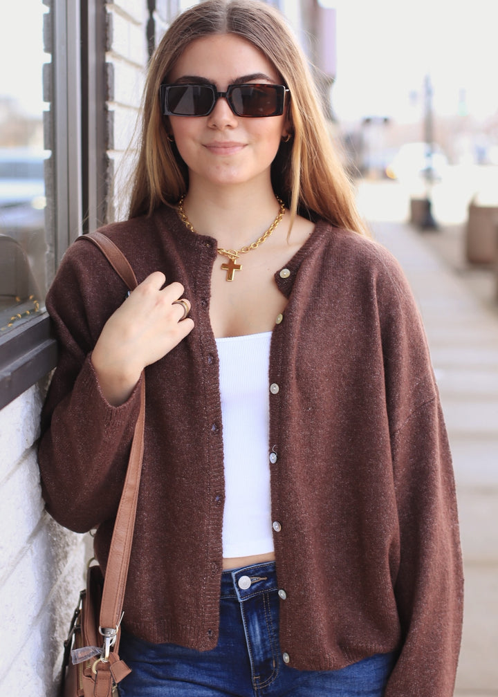Chocolate Ease Crew Neck Sweater Cardigan
