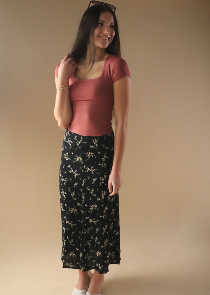 Square Neck Knit Tee in Sienna