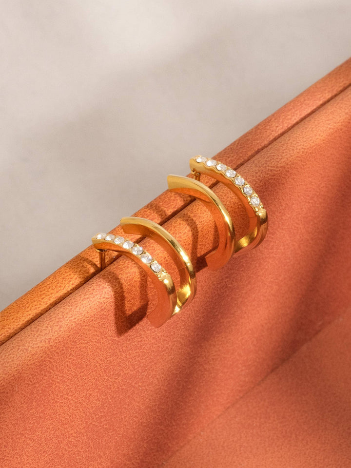 Dulce 18K Gold Non-Tarnish CZ Double Hoop Stud