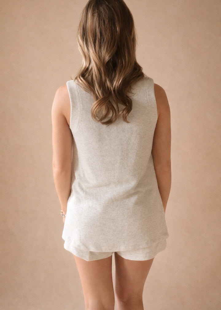 The June Sleeveless Tunic — Melange V-Neck Top